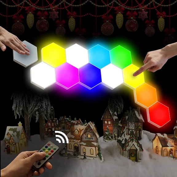 Hexagonal Wall Light Modular Touch Sensitive Lights Creative Geometry Assembly LED Hexagon Suitable for Iving Room,Bedrooms,DIY Lovers, Gifts (6 Pack)