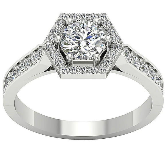 Hexagone halo Solitaire With Accents Engagement Ring For Velantine Gift 1.9 Ct Diamond 14K White Gold Over