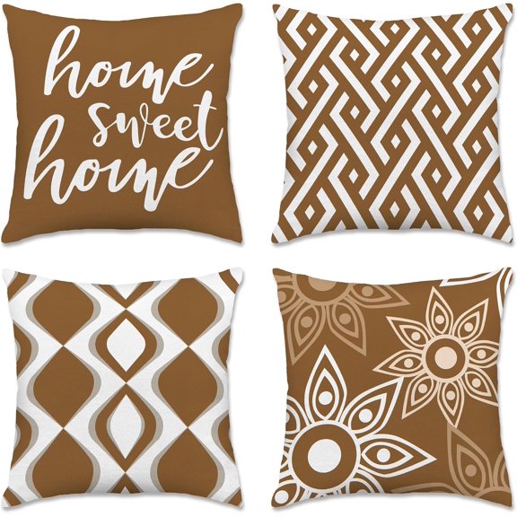 Hexagram Brown Geometric Pillow Covers 20x20 Set of 4, Decorative Outdoor Modern Boho Throw Pillow Covers, Home Sweet Home Farmhouse Cushion Case for Couch Sofa Indoor Bedroom Decor(No Insert)