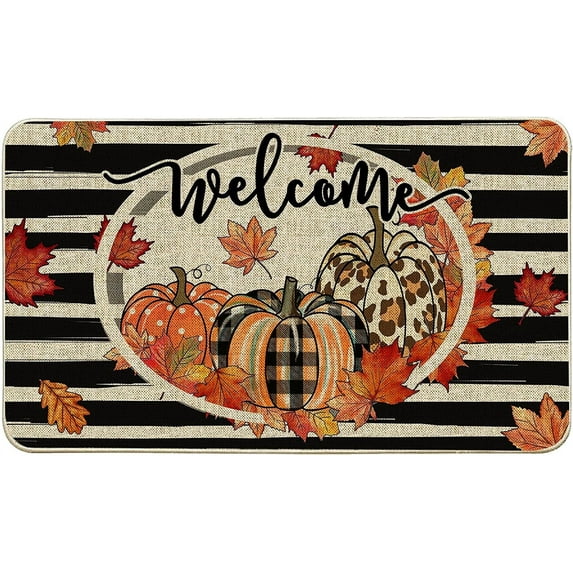 Hexagram Fall Door Mats 17x29 Inch, Fall Welcome Mats Outdoor, Autumn Fall Pumpkin Farmhouse Buffalo Plaid Doormats for Front Door Decorations, Decorative Fall Decor for Home