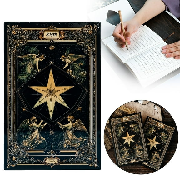 Hexagram Notebook, Tarot Notebook Journal Tarot Bound Notebook Gothic Note Book Witch Journal Tarot, A_Black 1 Notebook, By Meiiso