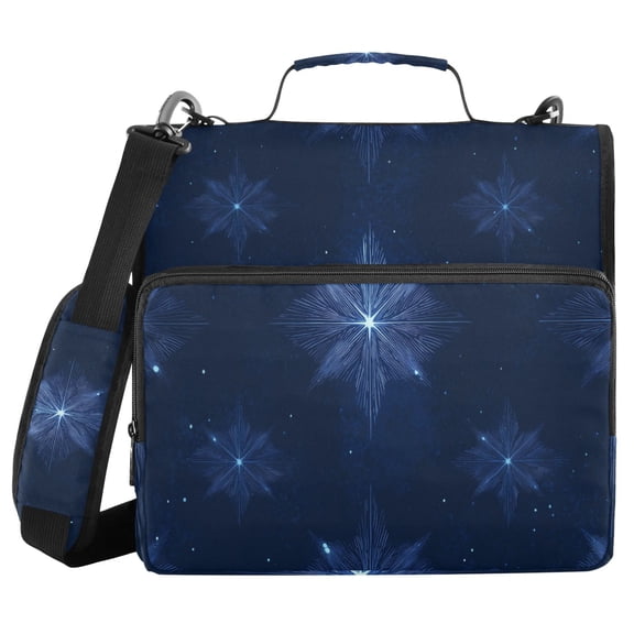 Hexagram Pattern Dark Blue Background Binder Bag with Shoulder Strap 3 Ring Zipper Binder File Folder Document Storage