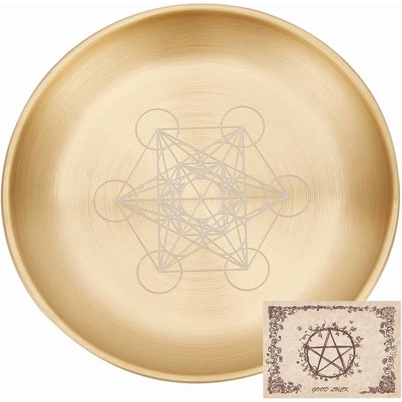Hexagram Tarot Plate Ritual Burning Candle Holder Aromatherapy Tray Bowls Offering Incense Ceremony Plate with Card Home Decor for Wedding Golden 5.55 Inch diy Others