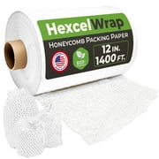 HexcelPack HexcelWrap Honeycomb Packing Paper Wrap - White, 12" x 1400', Eco-friendly and sustainable paper for shipping and moving. Cushioned alternative to bubble wrap for fragile items.