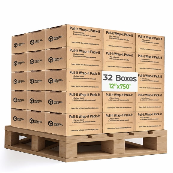 HexcelPack HexcelWrap Mini - Honeycomb Packing Paper, Eco-Friendly, Sustainable Paper Bubble Wrap for Shipping & Moving, Cushioned Packing Material in Dispenser - Natural, Pallet of 32, 12" x 750',