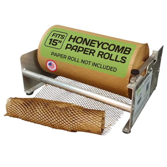 HexcelPack Mini Packing Station – 15" Wide Tabletop Honeycomb Packing Paper Roll Dispenser, Kraft Wrapping Paper Holder, Manual Wrapping Station for Small Business - Dispenser Only