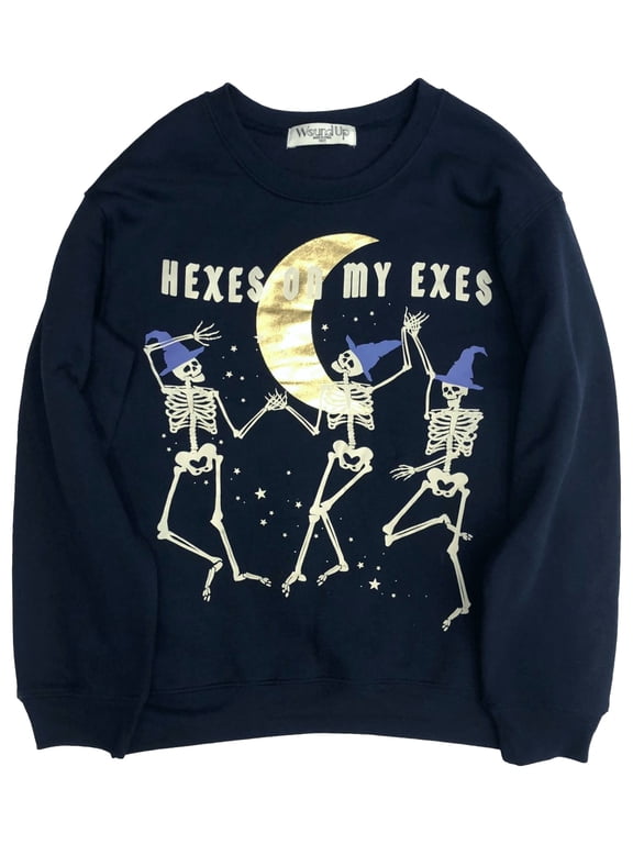 Hexes on My Exes Women's Juniors Graphic Fleece Sweatshirt with Long Sleeves, Sizes XS-XXXL