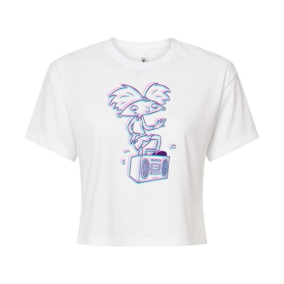 Hey Arnold! - 3D Arnold - Juniors Cropped Cotton Blend T-Shirt