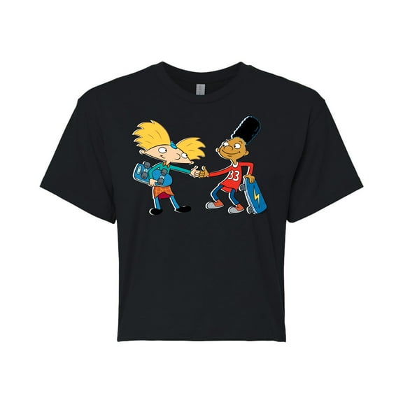 Hey Arnold! - Arnold and Gerald Skateboard - Juniors Cropped Cotton Blend T-Shirt