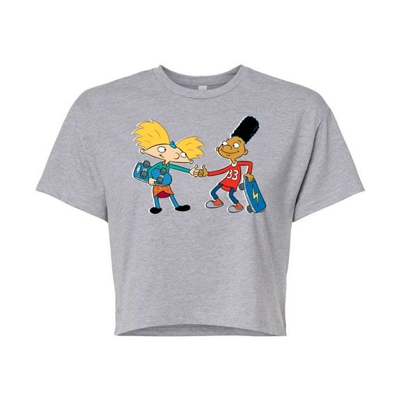 Hey Arnold! - Arnold and Gerald Skateboard - Juniors Cropped Cotton Blend T-Shirt