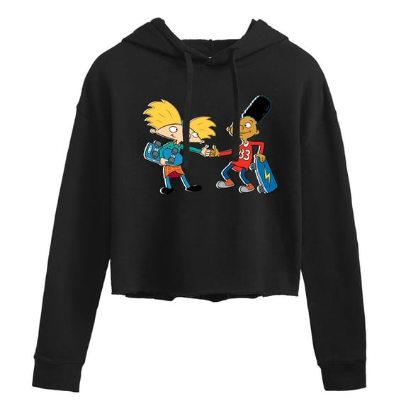 Hey Arnold! - Arnold and Gerald Skateboard - Juniors Cropped Pullover Hoodie