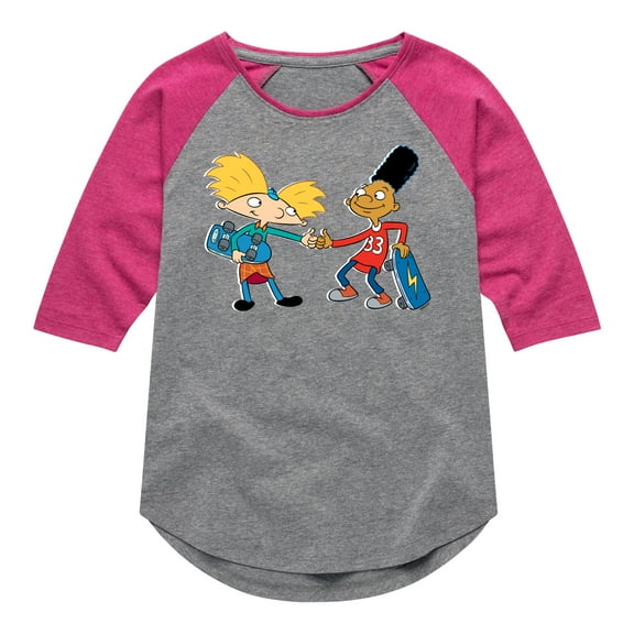 Hey Arnold! - Arnold and Gerald Skateboard - Toddler And Youth Girls Raglan Graphic T-Shirt