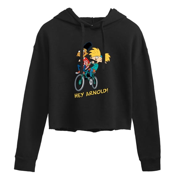 Hey Arnold! - Arnold and Gerald on Bike - Juniors Cropped Pullover Hoodie