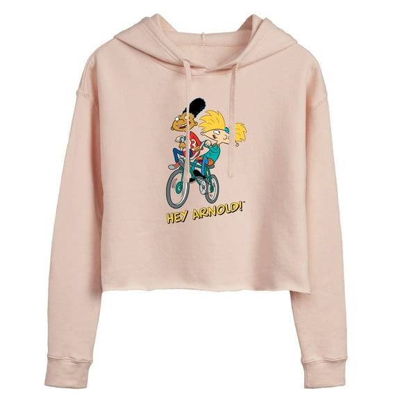 Hey Arnold! - Arnold and Gerald on Bike - Juniors Cropped Pullover Hoodie