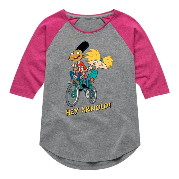 Hey Arnold! - Arnold and Gerold Bike - Toddler And Youth Girls Raglan Graphic T-Shirt