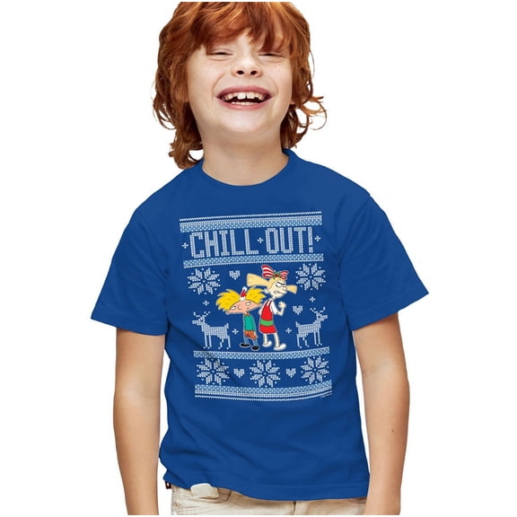 Hey Arnold Chill Out Ugly Christmas Sweater With Arnold And Helga Kids T Shirtfor Youth Toddler Boys and Girls