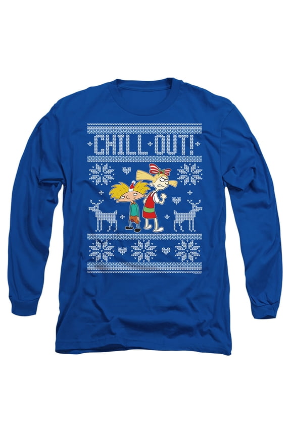 Hey Arnold Chill Out Ugly Christmas Sweater With Arnold And Helga Unisex Adult Long-Sleeve T Shirt