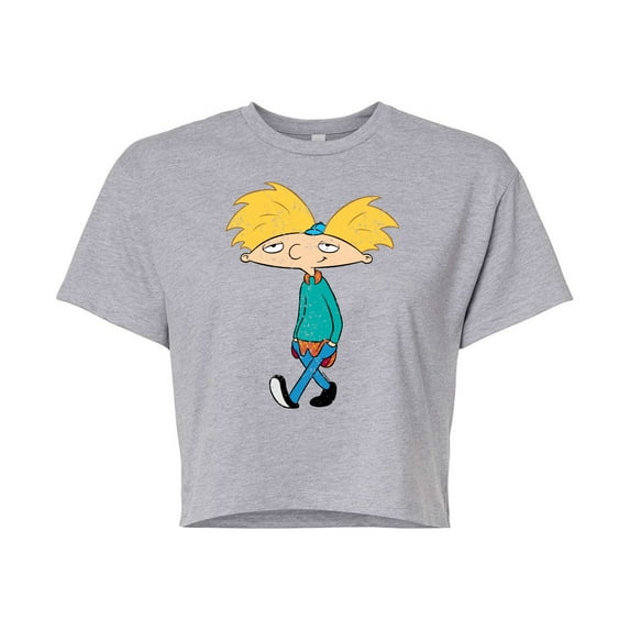 Hey Arnold! - Distressed Arnold - Juniors Cropped Cotton Blend T-Shirt