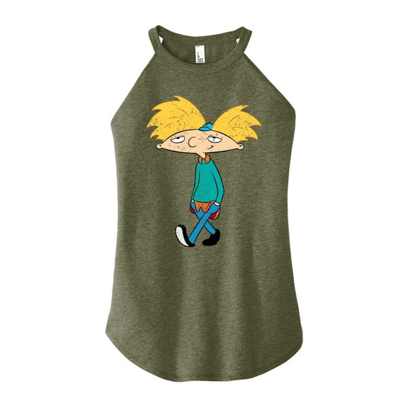 Hey Arnold! - Distressed Arnold - Juniors High Neck Tank Top