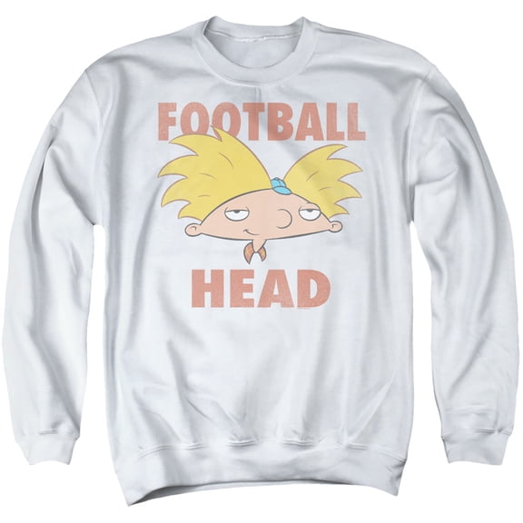 Hey Arnold Football Head Unisex Adult Crewneck Sweatshirt (Medium) White