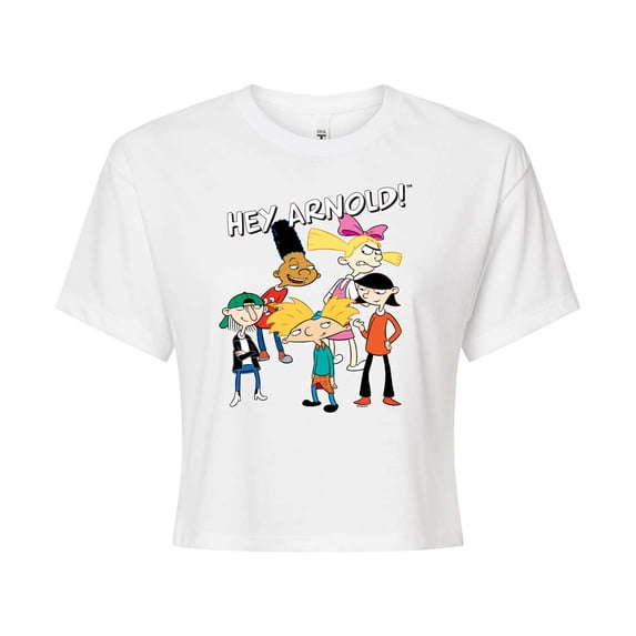 Hey Arnold! - Group Shot - Juniors Cropped Cotton Blend T-Shirt