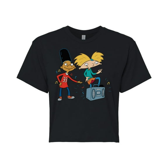 Hey Arnold! - HA Air Guitar - Juniors Cropped Cotton Blend T-Shirt