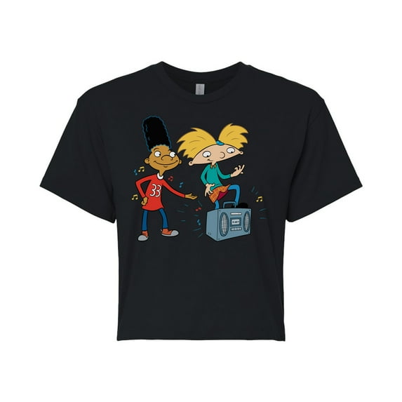 Hey Arnold! - HA Air Guitar - Juniors Cropped Cotton Blend T-Shirt