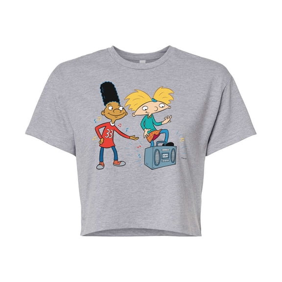 Hey Arnold! - HA Air Guitar - Juniors Cropped Cotton Blend T-Shirt