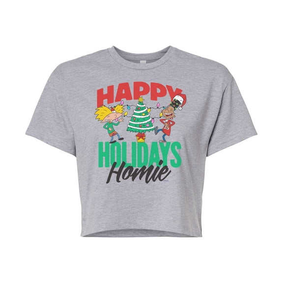 Hey Arnold! - Holiday Homies - Juniors Cropped Cotton Blend T-Shirt