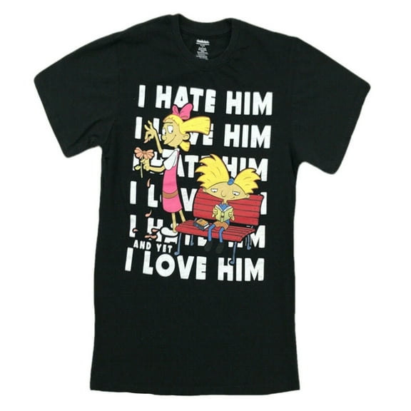 Hey Arnold I Hate Him, I Love Him Men's Black T-Shirt (Medium)