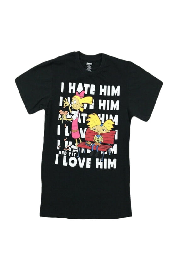 Hey Arnold I Hate Him, I Love Him Men's Black T-Shirt (Medium)