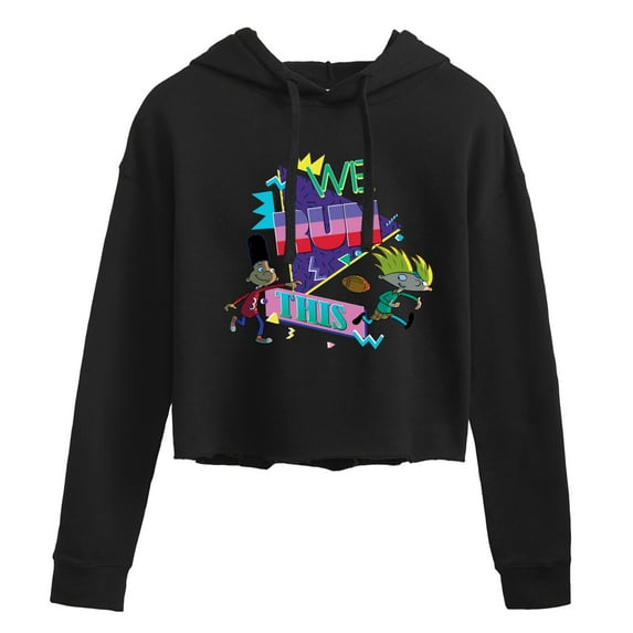 Hey Arnold! - Retro Arnold and Gerald - Juniors Cropped Pullover Hoodie