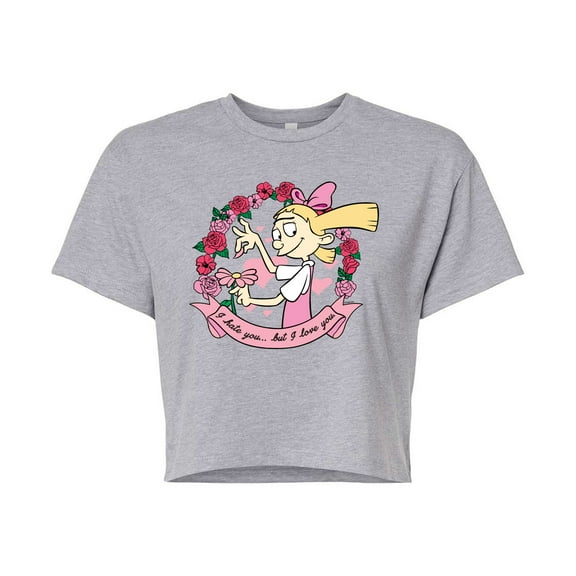 Hey Arnold! - Valentine's I Love You - Juniors Cropped Cotton Blend T-Shirt