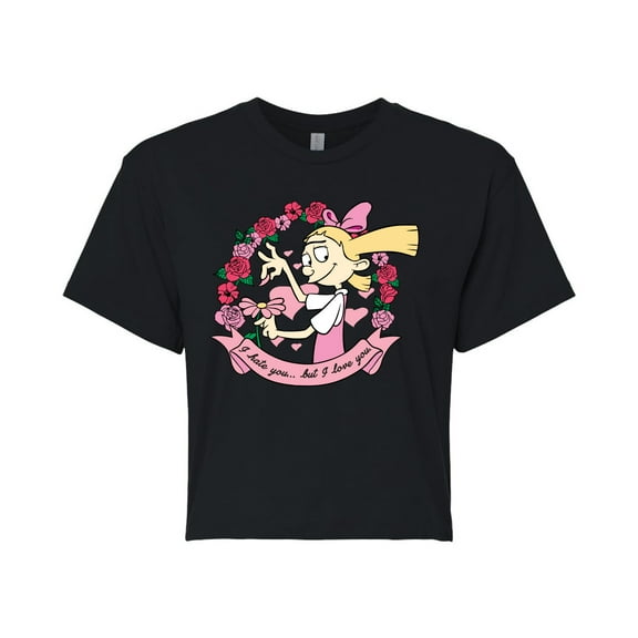 Hey Arnold! - Valentine's I Love You - Juniors Cropped Cotton Blend T-Shirt