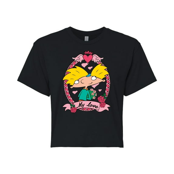 Hey Arnold! - Valentine's My Love - Juniors Cropped Cotton Blend T-Shirt