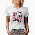 thumbnail image 1 of Hey Batter Batter Swing, 90s Retro Groovy Wavy Text & Baseball Themed Merch Gift, White T-Shirt, Large, 1 of 5
