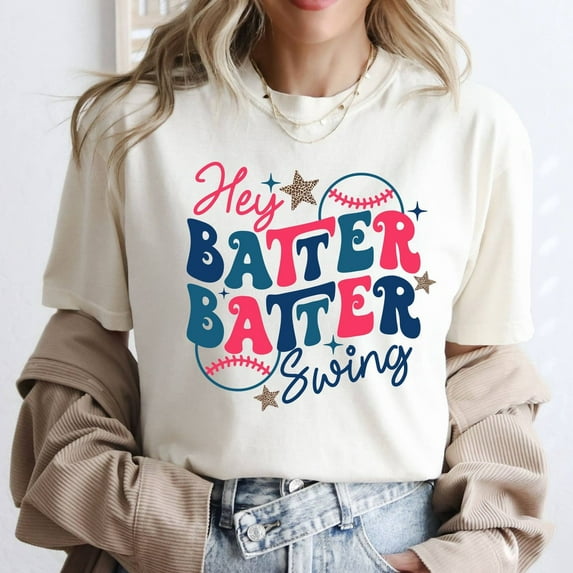 Hey Batter Batter Swing Comfort Colors© Shirt, Retro Baseball Mom Shirt, Baseball Game Shirt, Groovy Baseball Gameday Shirt,Baseball Season All Size S-3Xl