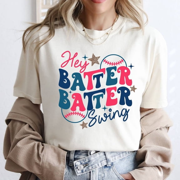 Hey Batter Batter Swing Comfort Colors© Shirt, Retro Baseball Mom Shirt, Baseball Game Shirt, Groovy Baseball Gameday Shirt,Baseball Season All Size S-3Xl