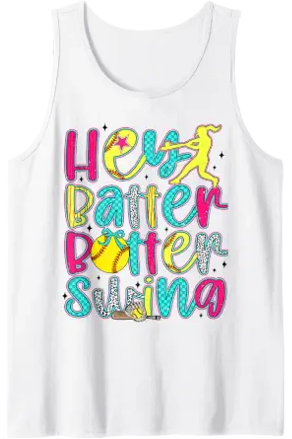 Hey Batter Batter Swing Coquette Bow Game Day Softball Youth Tank Top Size S-3XL
