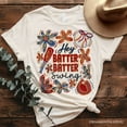 thumbnail image 1 of Hey Batter Batter Swing T-Shirt, Retro White and Natural Baseball Tee with Floral Accents, 1 of 8