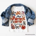 thumbnail image 1 of Hey Batter Batter Swing T-Shirt, Retro White and Natural Baseball Tee with Floral Accents, 1 of 8