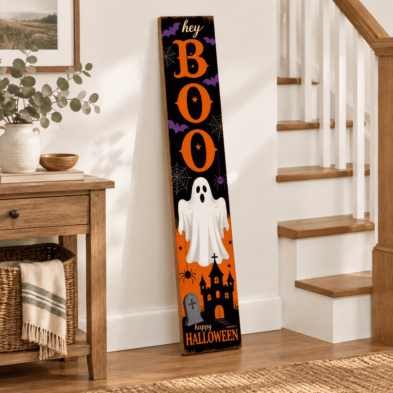 Rustic Boo Sign Hey Boo-2026 Vertical Rustic Wooden Porch Sign 47.2