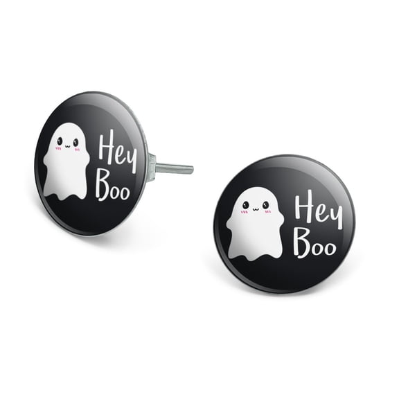Hey Boo Cute Kawaii Ghost Novelty Silver Plated Stud Earrings