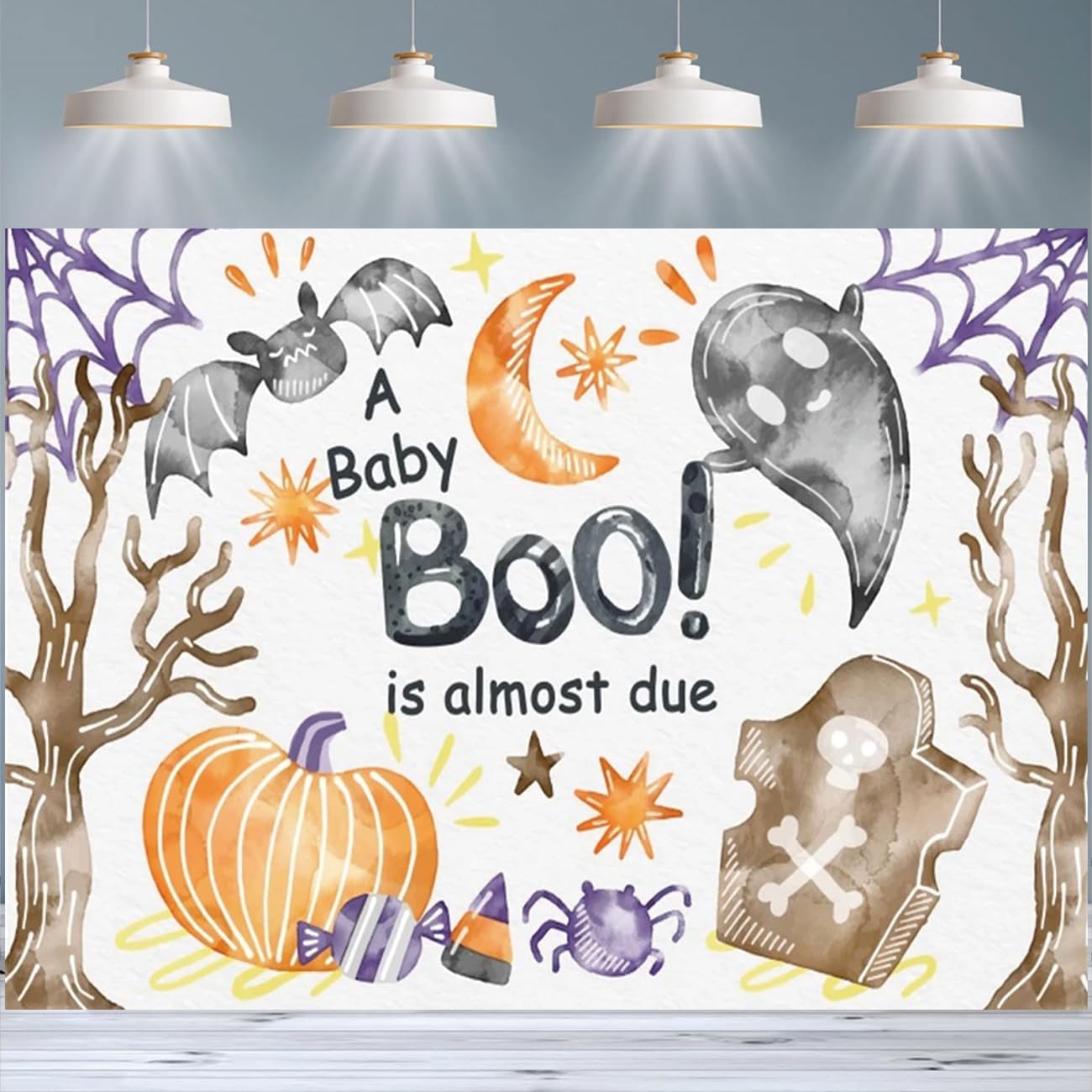 Hey Boo Skeleton Hey Boo Ghost Bat Pumpkin Baby Shower Photography Background Halloween ...
