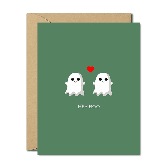 Hey Boo Ghost Card Cute Halloween Greeting Card with Adorable Ghost Pair Blank Inside, Envelope Included Perfect for Friends, Loved Ones, Spooky Greetings