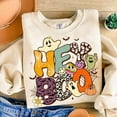 thumbnail image 1 of Hey Boo Ghost Sweatshirt, Cute Halloween Boo Crewneck, Retro Floral Leopard Spooky Kids Fall Sweater, 1 of 5