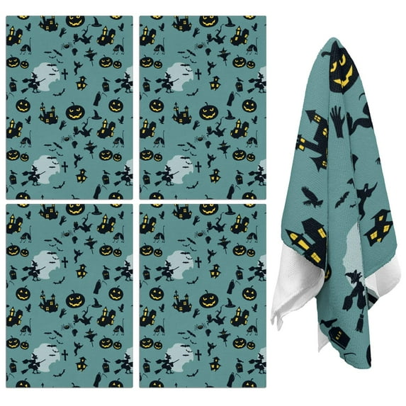 Hey Boo! Halloween Kitchen Towels Set of 4 with Ghosts & Bats, 18x26 Inch Absorbent Hand Towels - Spooky Dish Towels for Jack-o'-Lantern Season