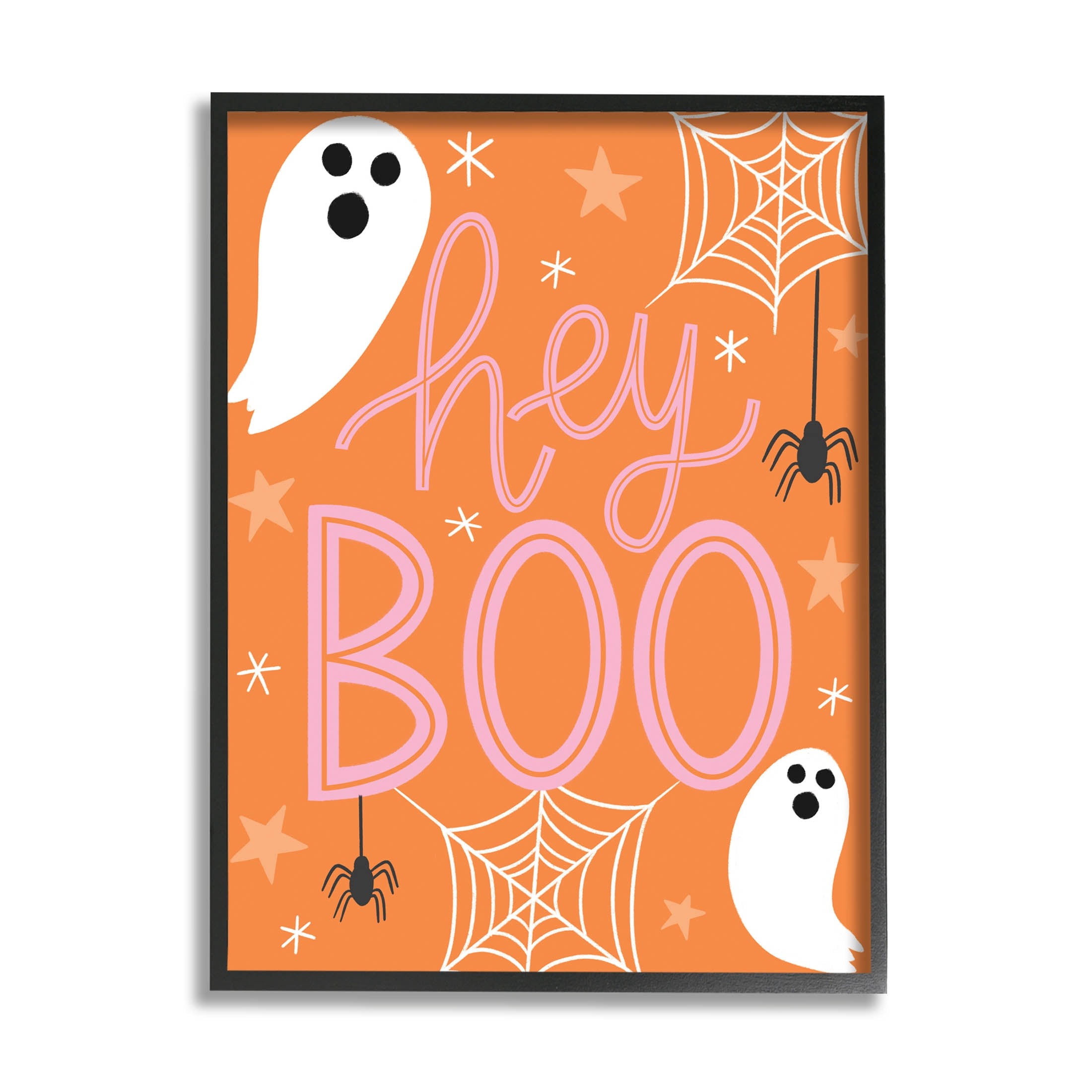 Hey Boo Orange Halloween Ghosts Holiday Graphic Art Black Framed Art Print Wall Art
