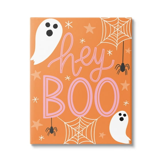 Hey Boo Orange Halloween Ghosts Holiday Graphic Art Gallery Wrapped Canvas Print Wall Art