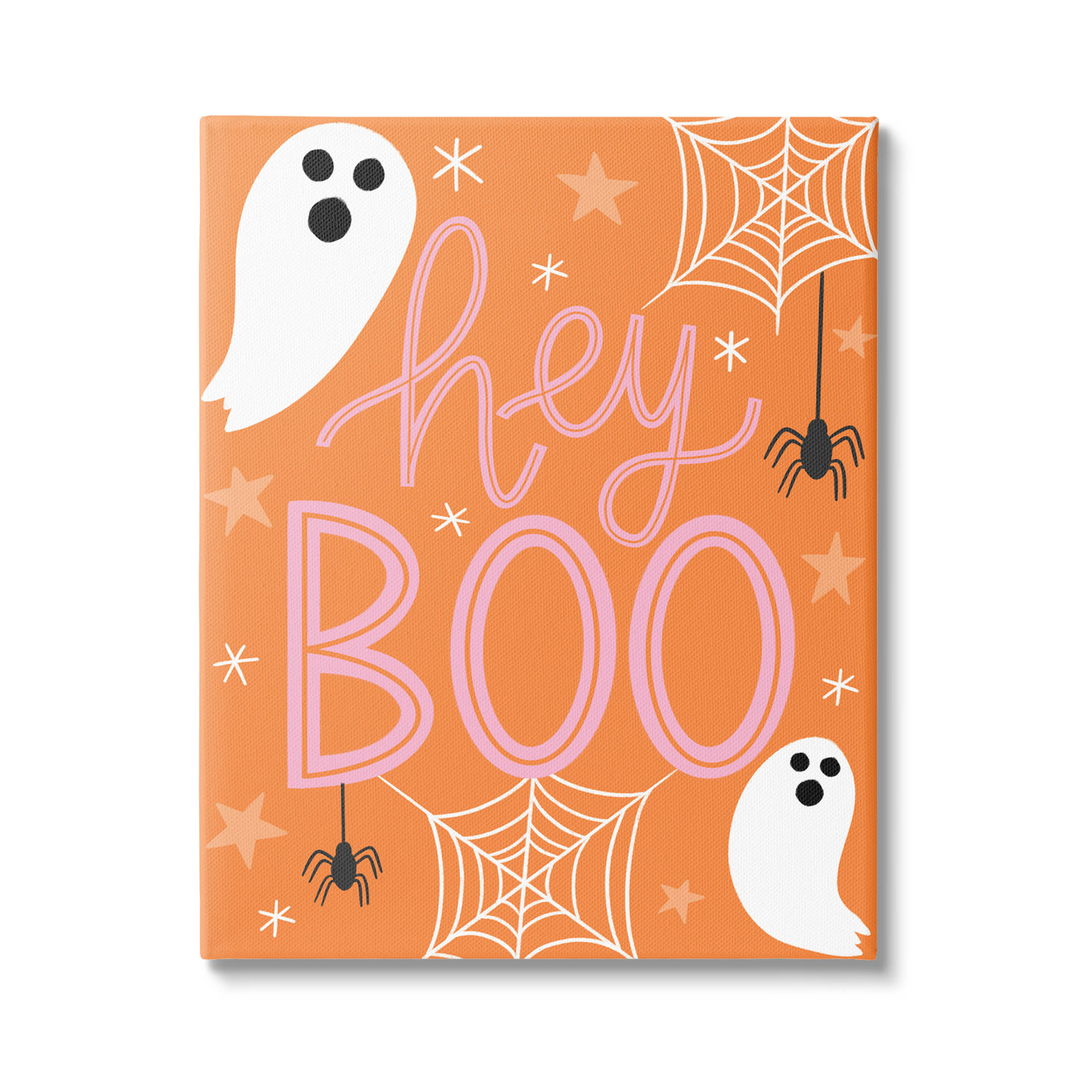Hey Boo Orange Halloween Ghosts Holiday Graphic Art Gallery Wrapped Canvas Print Wall Art